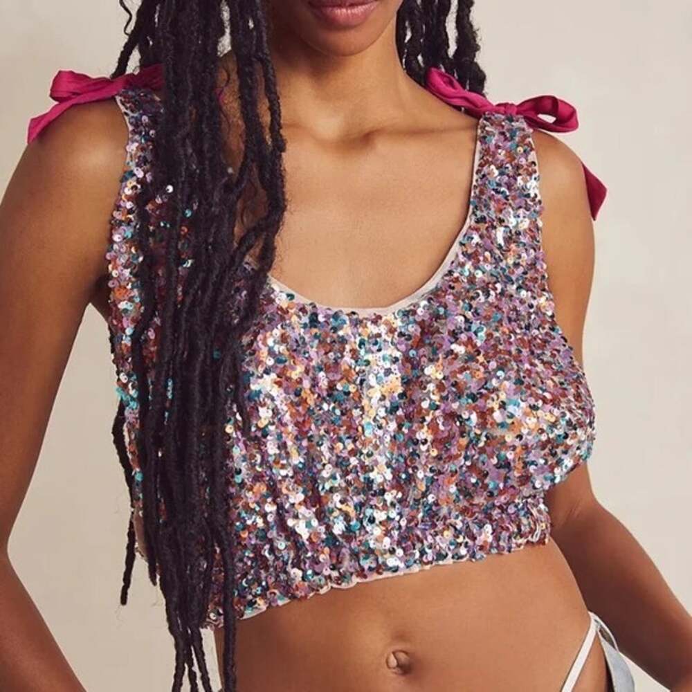 NWT Free People Confetti Big Night Tie Shoulder Tie Shoulder Crop Top